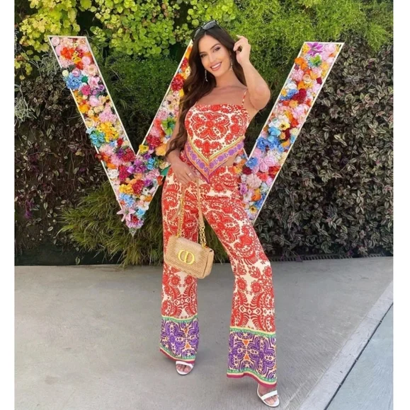 Zara * satin red printed wide leg pants Size XS - Picture 4 of 13